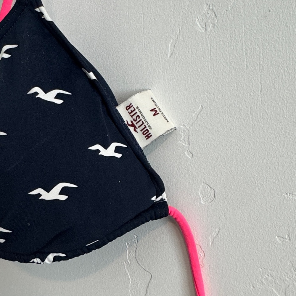 Vintage Hollister Navy & Hot Pink Triangle Bikini Top w/White Seagull Print - Picture 3 of 5